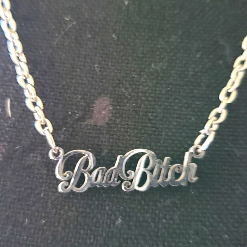 BAD B!*#$ SILVER SCRIPT NECKLACE GOTH PUNK HOT TOPIC METAL